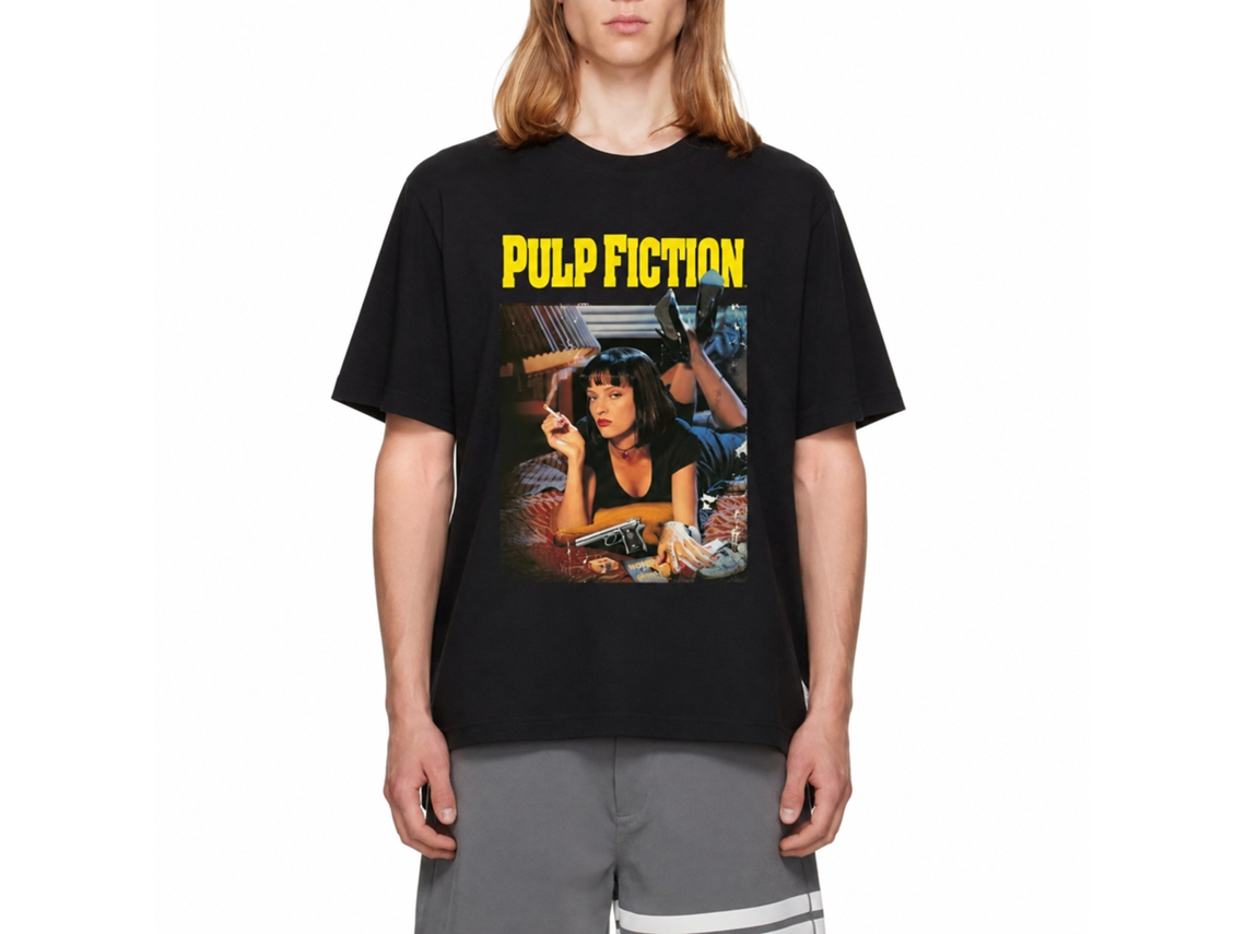 Rockinstone Pulp Fiction Men's T-shirt Mia Smoking - Black Size:xxxl