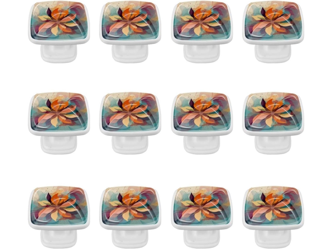 Puxadores E Maçanetas Quadradas Para Armários De Cozinha, Conjunto De 12 Peças, Design Abstrato Floral