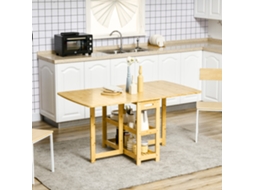 Mesa Dobrável Bambu Madeira Natural 149,5x80x73,5cm Arrumação Pés Reguláveis Cozinha Sala De Jantar