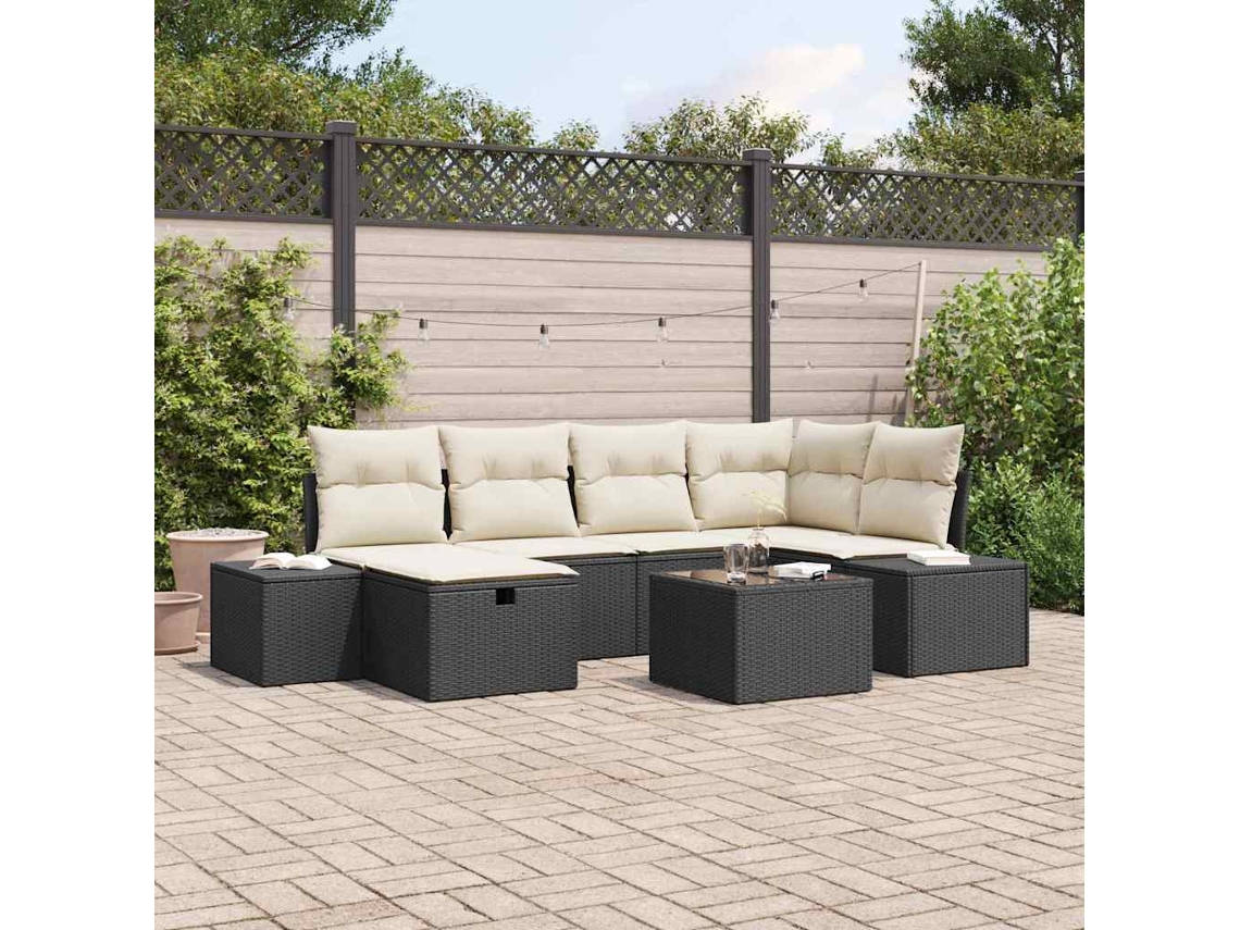 Vidaxl Conjunto De Sofás Com Almofada 7 Pcs Vime Pe