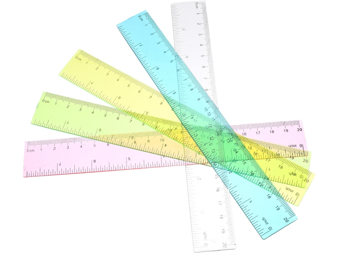 Régua De Plástico 30 Cm, Conjunto 5 Peças, Superfície Lisa E Portátil