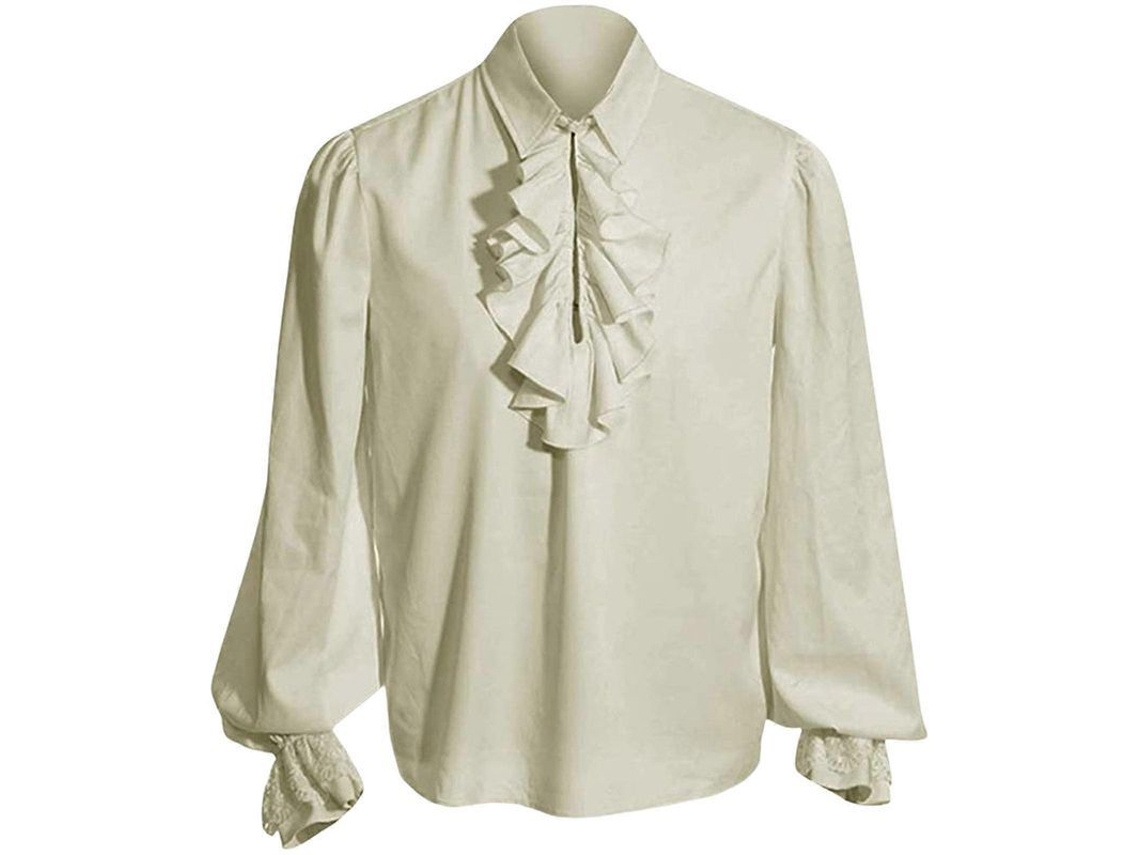 Camisa Pirata Medieval Manga Larga Blusa Renacimiento Steampunk Traje Camisa Vampiros Xxl L Bege