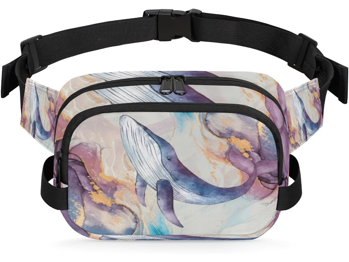 Pochete com Estampa de Baleia e Mármore para Mulheres 22 8 X 6 3 X 15 5 Cm Estampa de Impermeável de Alta Qual S/MARCA