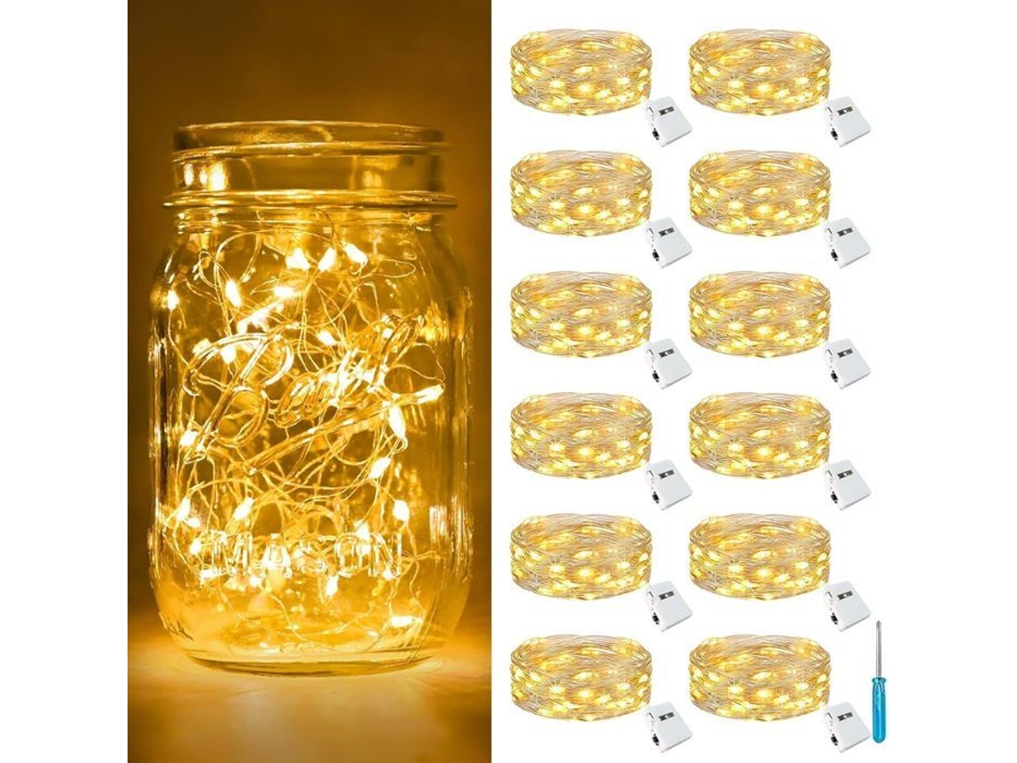 Conjunto De 12 Luzes Decorativas, 2 M, 3 Modos, 20 Leds, Funcionamento A Bateria, Para Festas, Casamentos, Mesas E Ambientes Internos