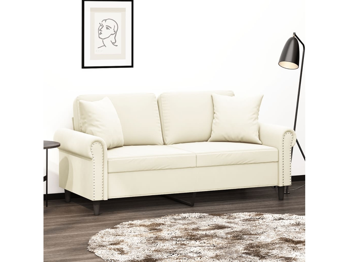Vidaxl Sofá 2 Lugares C/ Almofadas Decorativas 140 Cm Veludo Creme