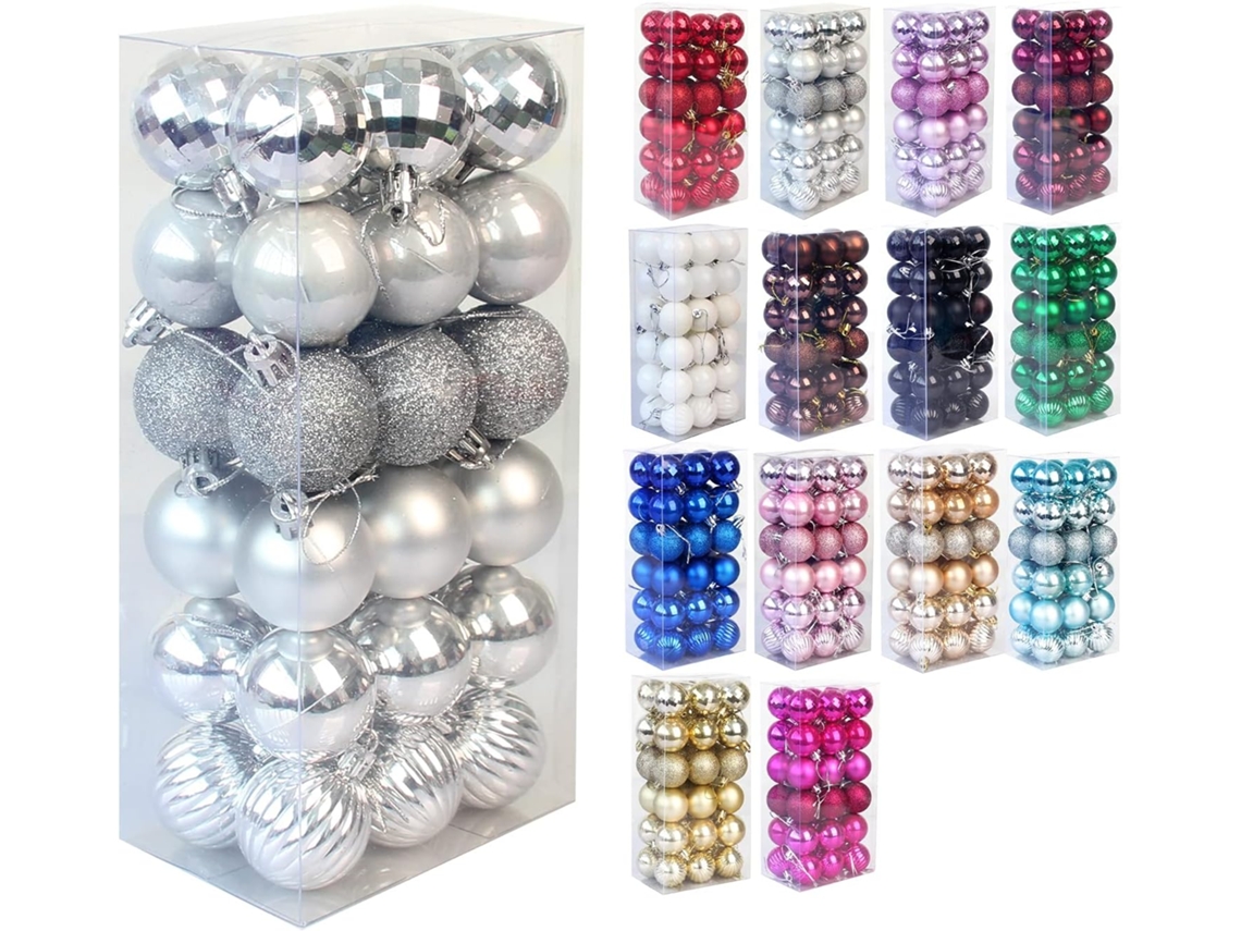 36 Peças de Enfeites de Bola de Natal Decorações de Natal Inquebráveis Bolas de Árvore Pingentes para Decoração de Festa 4 Cm Prata