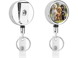 Porta Crachá Em Formato De Poodle, Compacto E Leve, Retrátil, Em Metal, Com Clipe E Chaveiro Ideal Enfermeiros