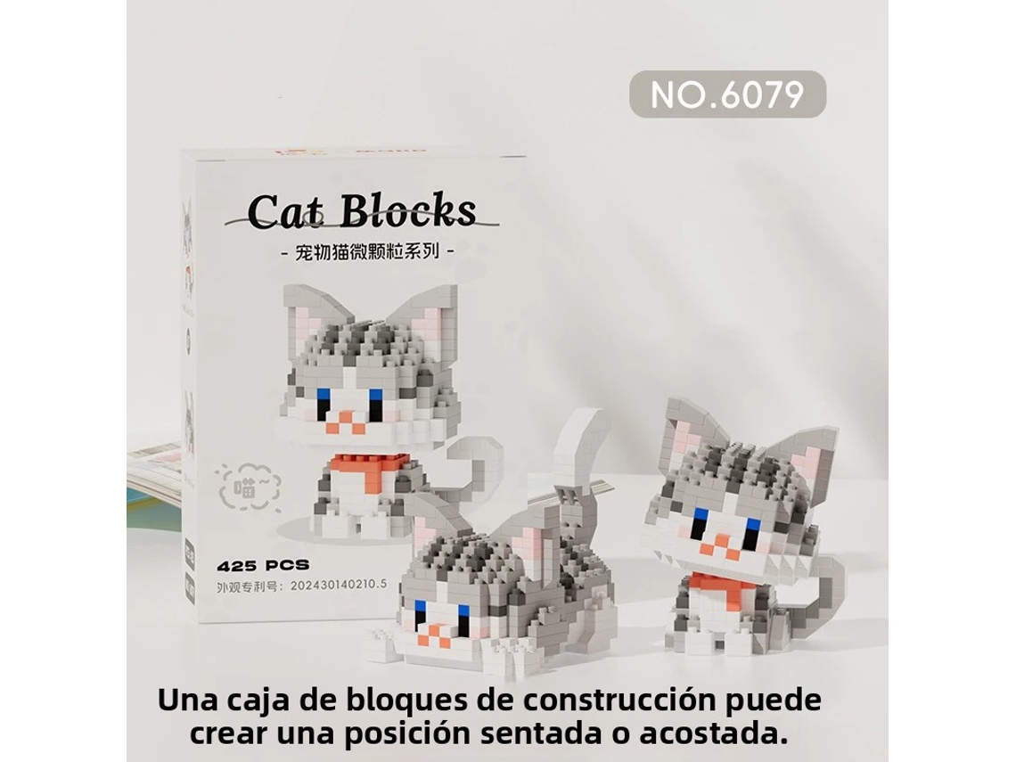 Brinquedo de Blocos de Montar: Gato Laranja Miau Miau com Vaca Prateada em Degradê MDUG (estilo 3)