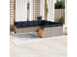 Vidaxl Conjunto De Sofá De Jardim Com 11 Peças E Almofadas Em Rattan Sintético Cinza
