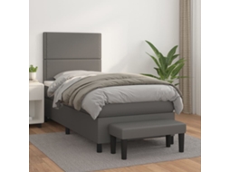 Cama Com Molas/colchão 100x200 Cm Couro Artificial Cinzento
