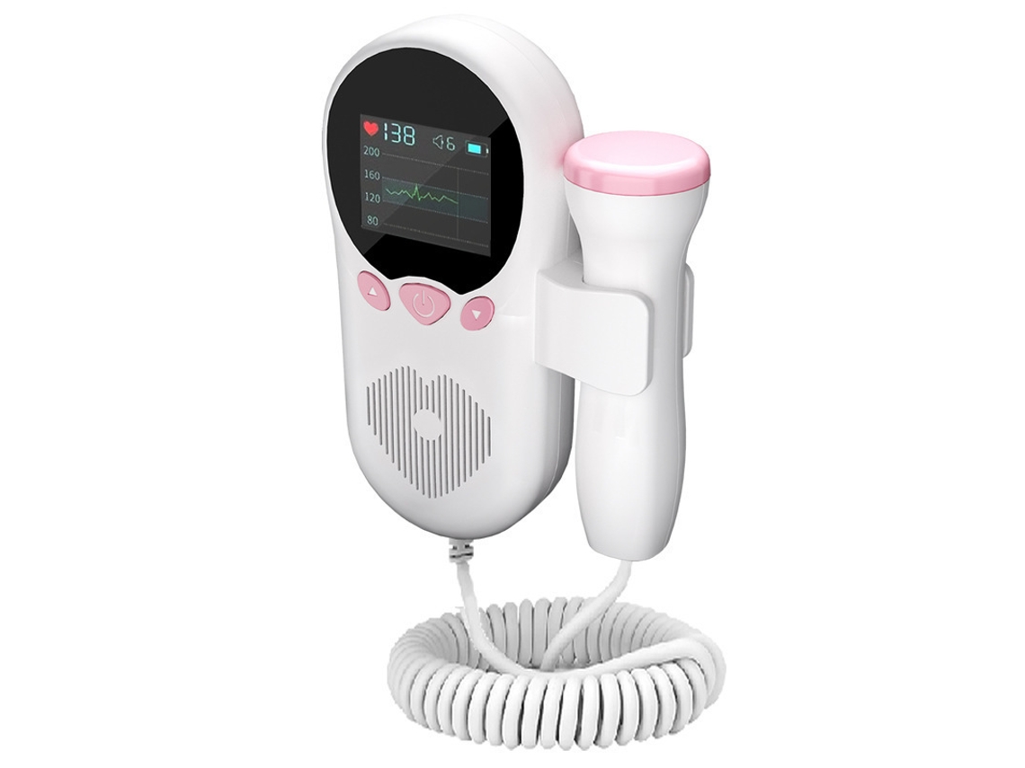 Monitor Fetal Doppler Rosa Tela Curva Colorida Detector Profissional Batimento Fetal Visualização Gráfica Conforto E Durabilidade