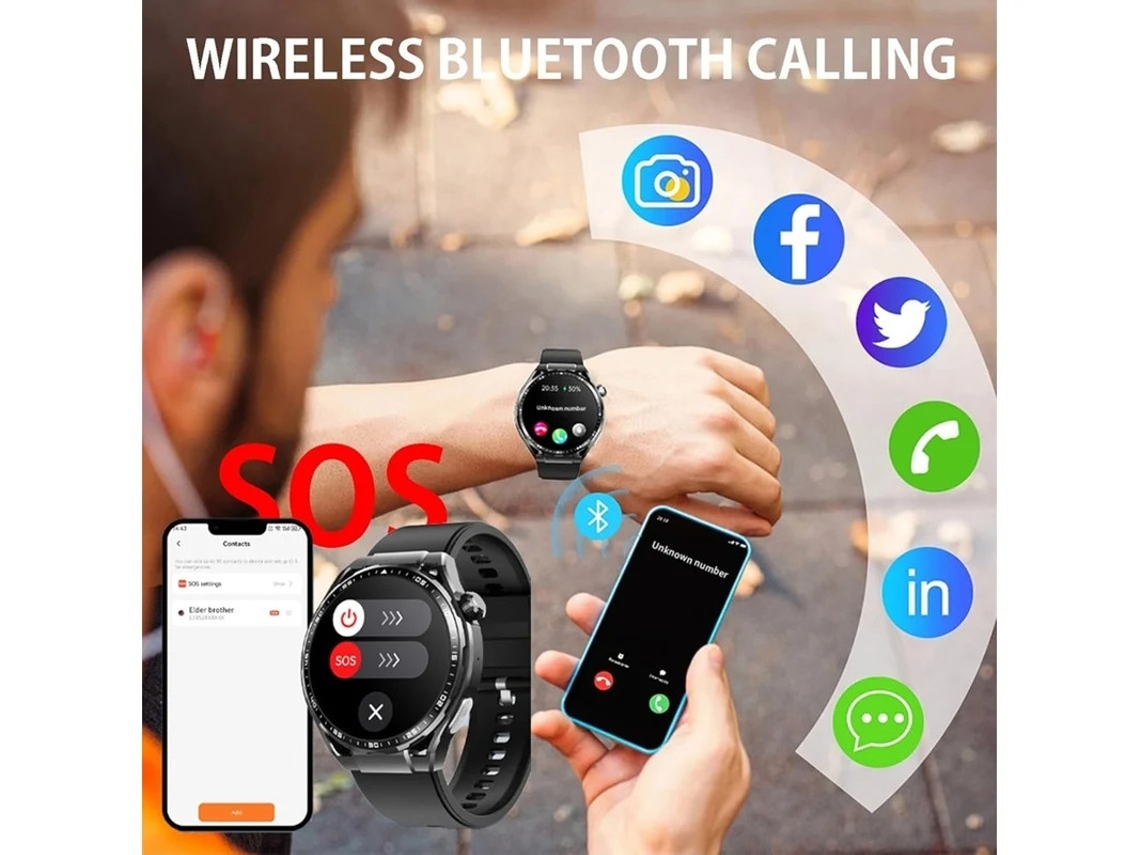 Rastreador De Fitness Masculino Smartwatch Com Função De Telefone Frequência Cardiáca Pressão Arterial À Prova D Água Preto Yizhood