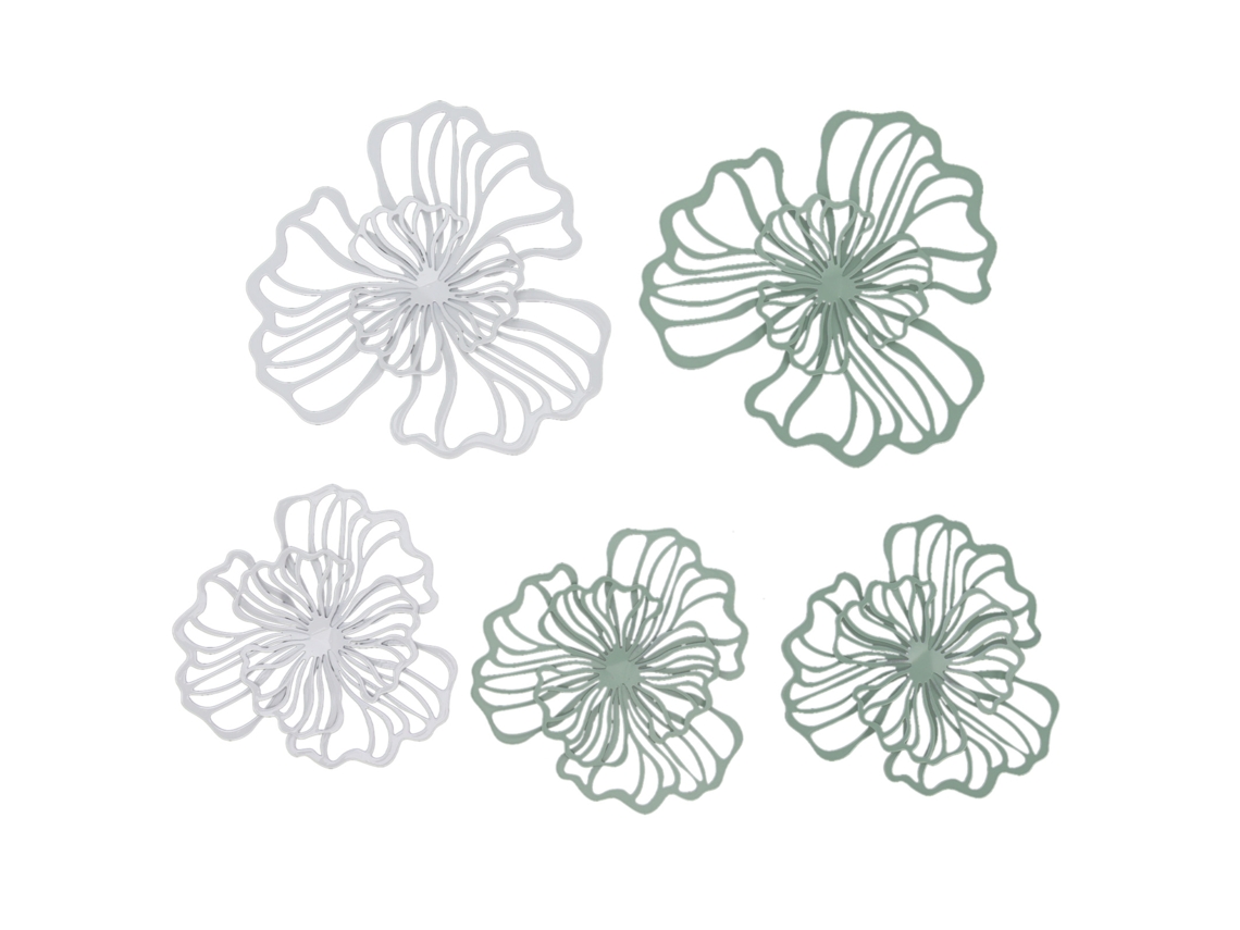 Decoração de Parede de Flor de Metal Ferro 2 Camadas Branco Verde | S/MARCA