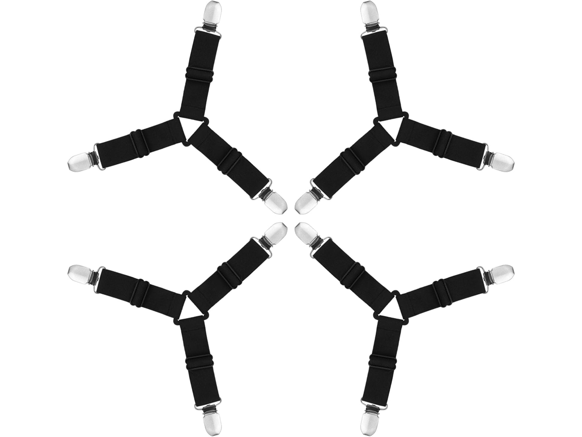 Conjunto De 4 Prendedores De Linho Pretos, 3 Prendedores Tiras De Linho Ajustáveis ​​com Prendedores, Prendedores De Colchão. Aquaforge Aquaforge