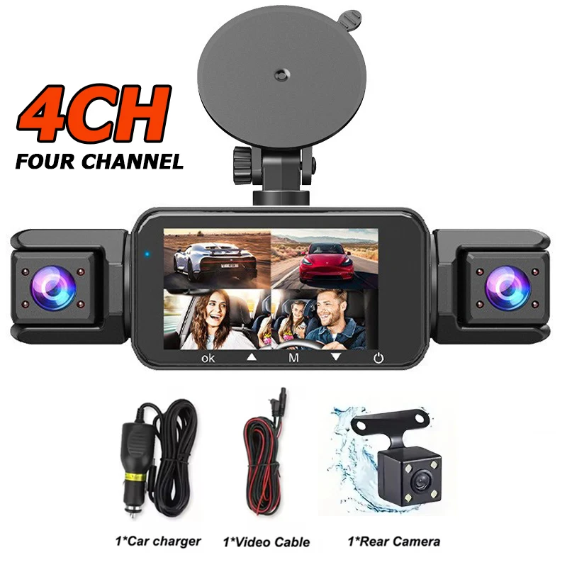(cartão Sd De 128 Gb, 4 Canais) Câmera Veicular 360° Com Função De Voz