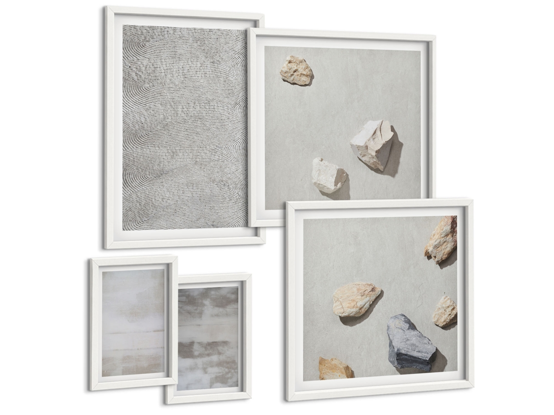 Composição De Quadros Pôsteres Abstratos Minimalistas Moldura Branca Pinturas De Quarto Espelharte (conjunto De 5 Imagens)