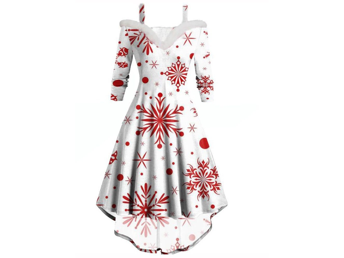 Roupa de Natal Vestido de Pelúcia de Manga Comprida com Decote em V M