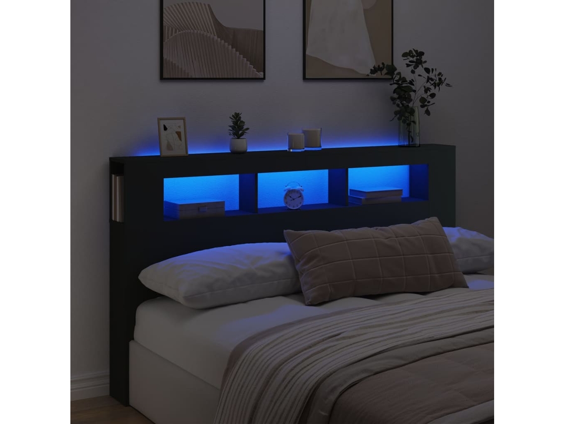 Cabecero con LEDs 180 x 18,5 x 103,5 cm Madera Negra Deriv