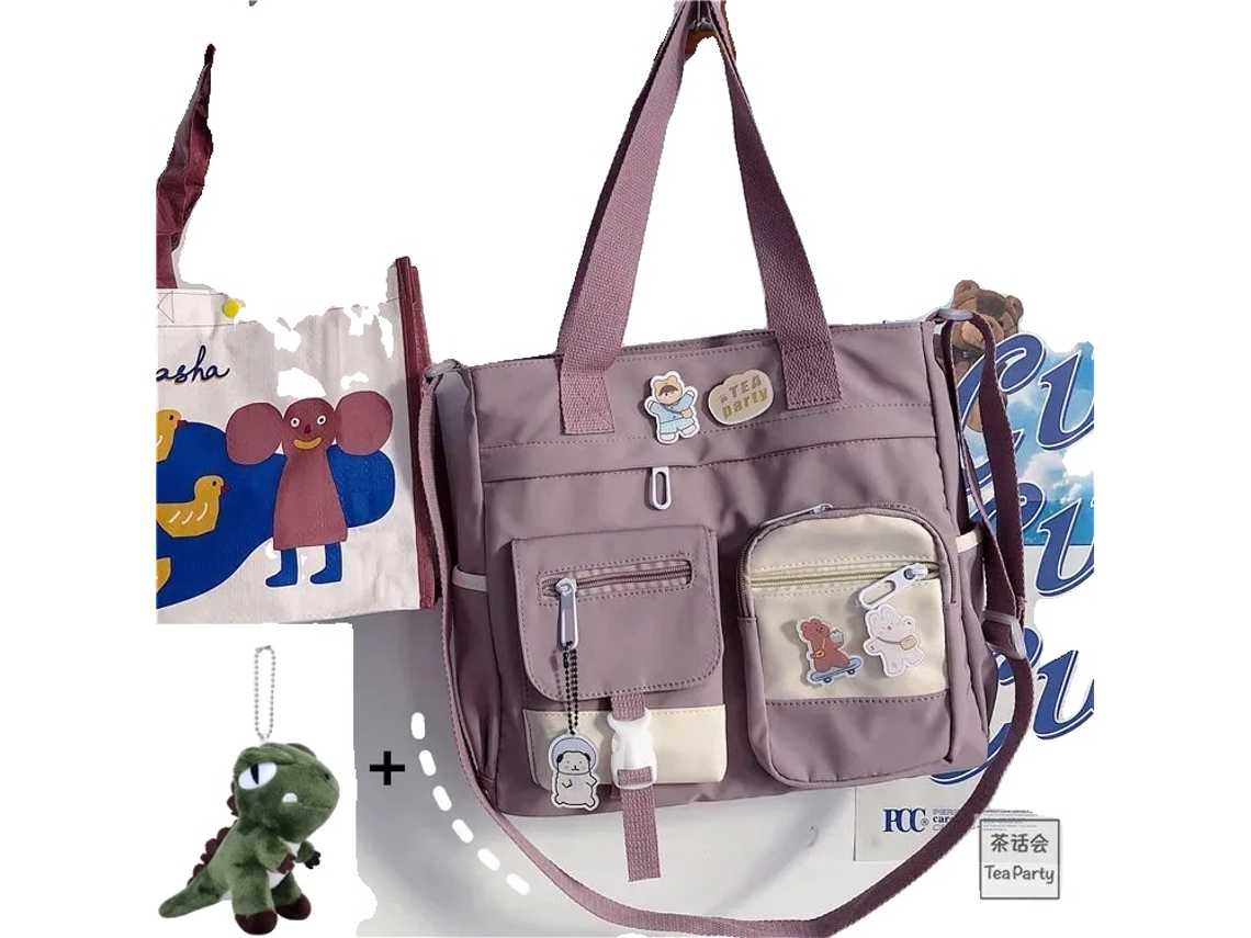 Bolsa, Nylon Impermeável, Design De Patchwork Moderno, Rosa Com Pingente