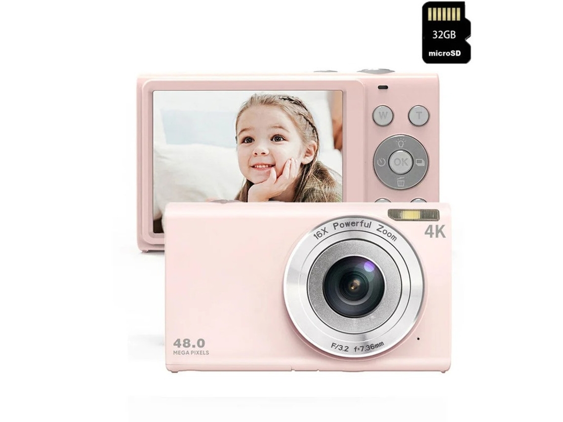 Câmera digital compacta DC402AF, 48 MP, resolução 4K, 2,8 polegadas, tecido, 32 GB, rosa, Yizhood