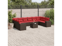 Vidaxl Conjunto De Sofá De Jardim Com 11 Peças E Almofadas Em Rattan Sintético Marrom