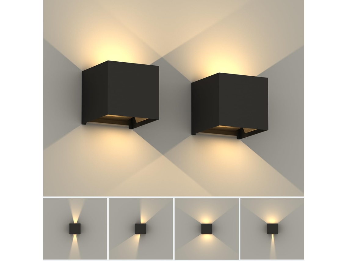 2pcs Luminária De Parede Led 12w Ip65,ajustável 3000k Branco Quente,interior/exterior Btforus