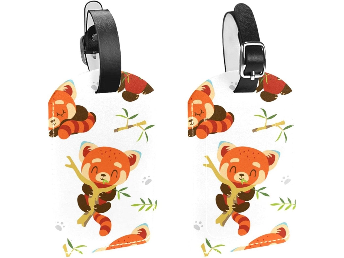 Conjunto De 2 Etiquetas Bagagem Em Imitação Couro Proteção Privacidade Urso Fofo Comendo Bambu