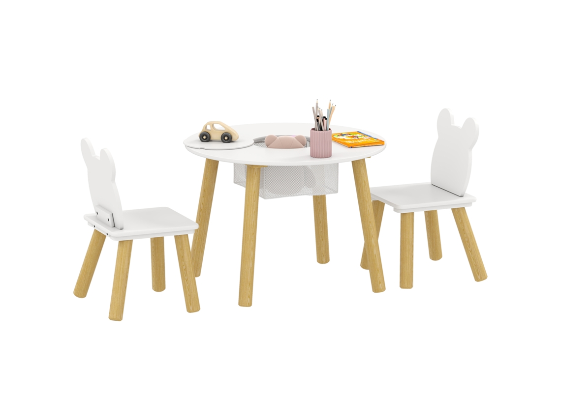 Conjunto Mesa Redonda E 2 Cadeiras Infantil 3 Peças Encosto Urso Para Atividades Artes Refeições 3‑6 Anos, Sala De Jogos