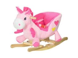Cavalo Baloiço Para Bebés Em Forma De Unicornio Com Música Cinto De Segurança E Apoio Para Os Pés 65x35x45 Cm Rosa