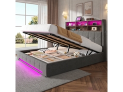 Cama Multifuncional Com 6 Compartimentos Com Led Com Usb Com Cabeceira Com Armazenamento Veludo Ideal Para Quarto 200 Cm