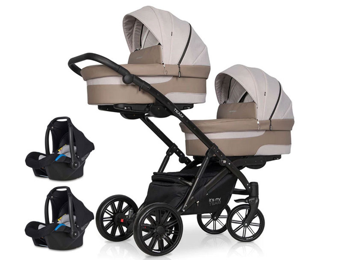 Carrinho de Gémeos 2 Assentos 2 Alcofas Kite 0 Isofix Ready Team Cappucino RIKO