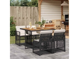 Vidaxl 5 Pcs Conjunto De Jantar P/ Jardim C/ Almofadões Vime Pe Preto
