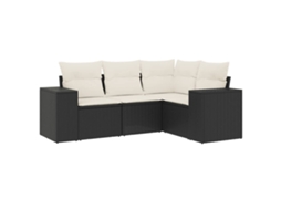 Conjunto 4 de sofás para jardim c/ almofadões VIDAXL vime PE preto