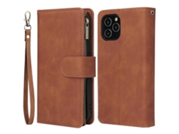 Capa Para Iphone 14 Pele Sintética Com Porta-cartões Castanho