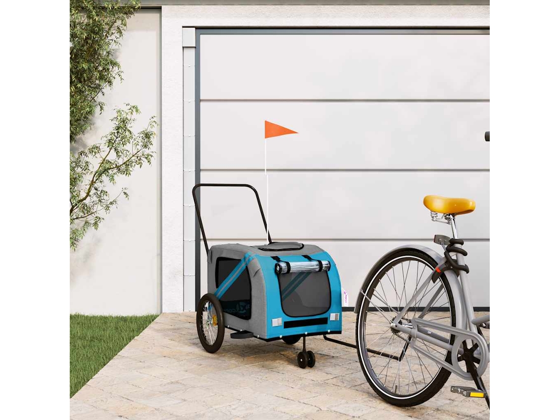 Vidaxl Reboque Bicicleta P/ Animais Tecido Oxford/ferro Azul/cinza
