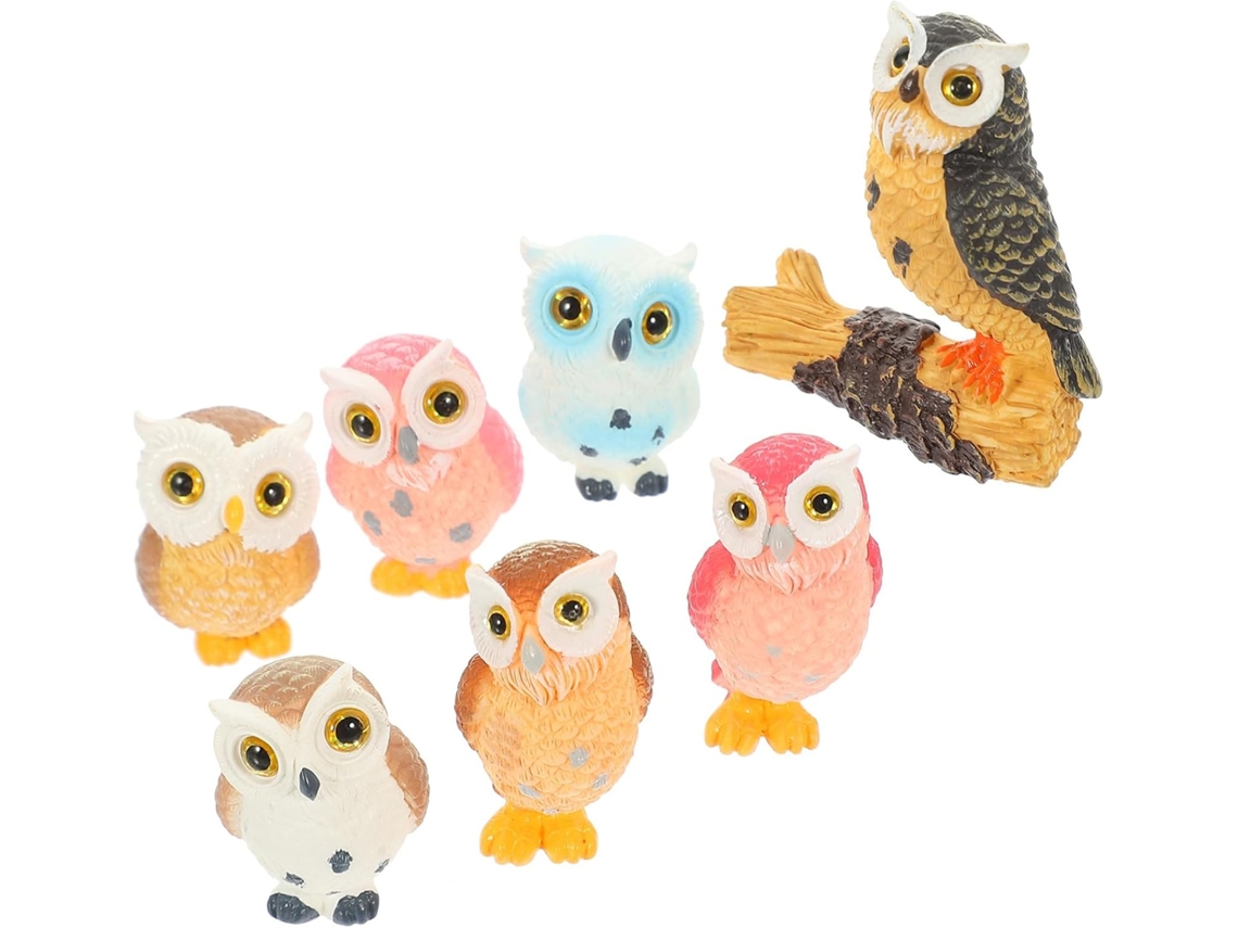Kichouse Kit de 7 Corujas em Miniatura Fofas de Resina com Design Natural Detalhado para Decoração de Micro Paisagens CHABERLU