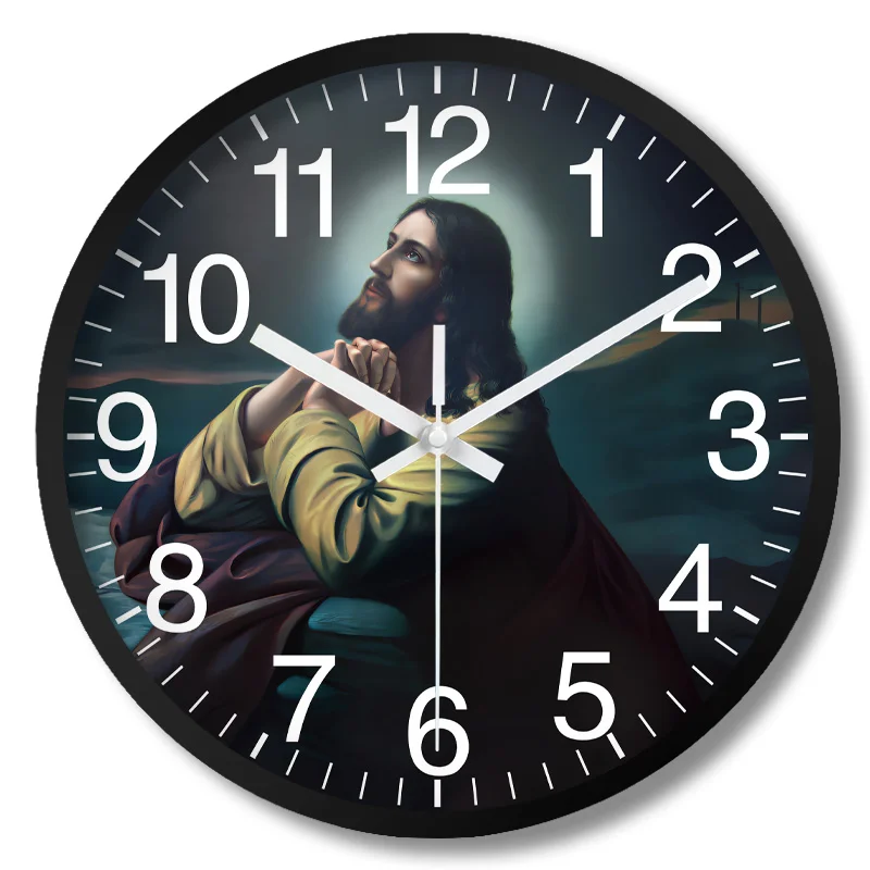 Relógio de parede religioso de 8 polegadas (20 cm) em peça única, feito de plástico e vidro, com tema de oração.