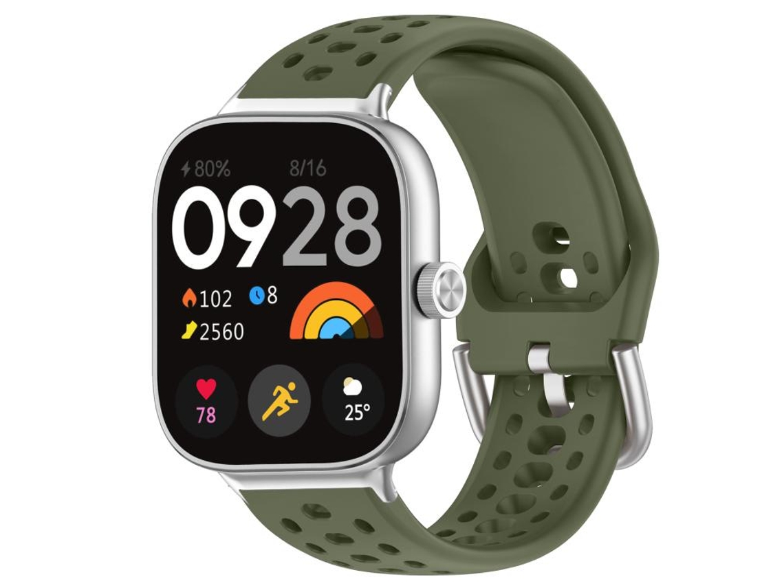 Bracelete Para Redmi Watch 6 / 5 / 4 - Silicone Esportivo - Fivela Prateada Verde Militar