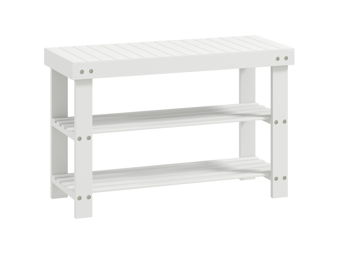 Banco de Bambu com 2 Prateleiras para Hall 70x28x45 Cm Branco ZKAKA