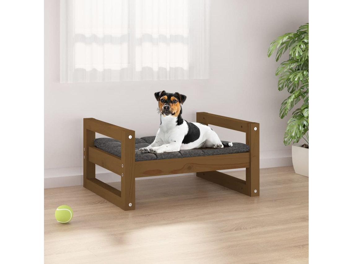 Vidaxl Cama P/ Cães 55,5x45,5x28 Cm Madeira Pinho Maciça Castanho Mel