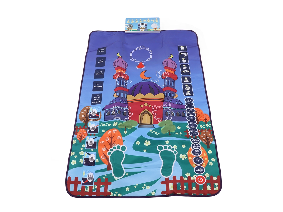 Walshlxq alfombra de Oración Musulmana Electrónica para Niños Con Guía de Pasos de Adoración Enseñanza En 6 Idiomas 43.3 X 27.6in Azul