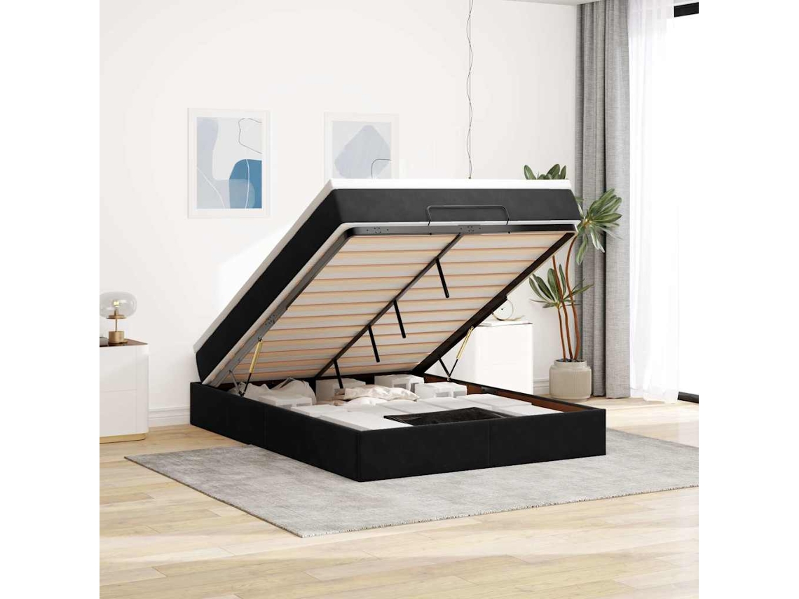 Vidaxl Estrutura De Cama Otomana Com Colchão 140x190 Cm Veludo Preto