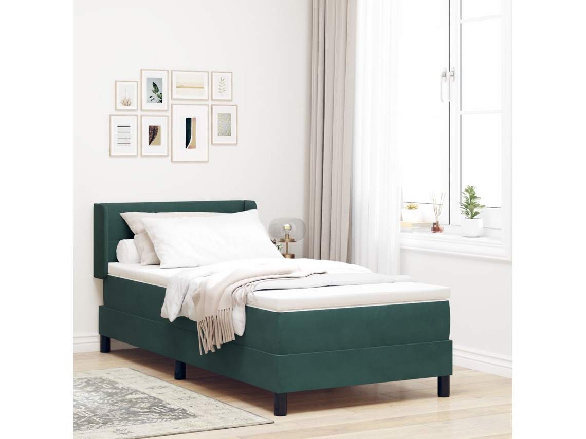 Cama Box Com Colchão Verde Escuro 90x190 Cm Veludo