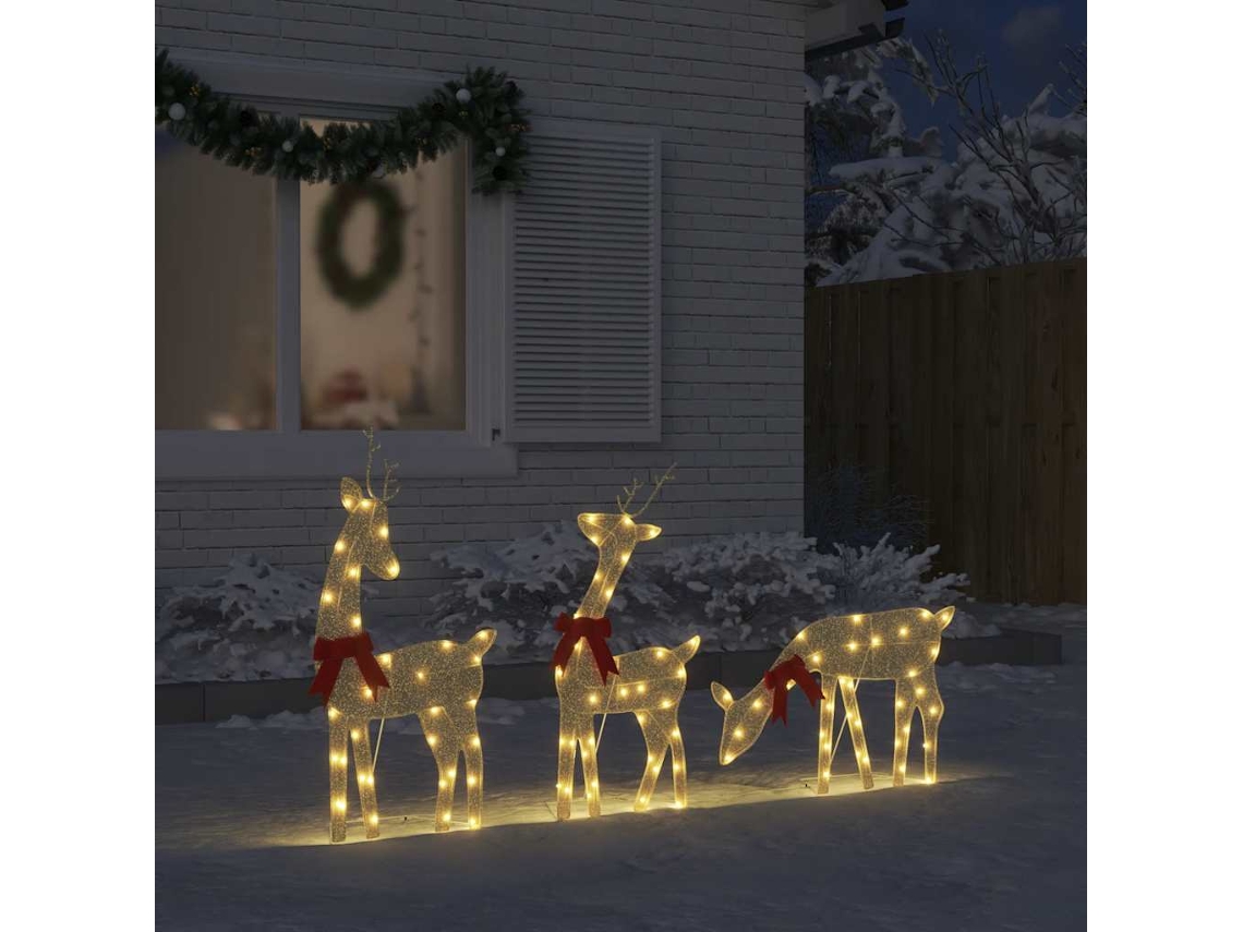 Vidaxl Decoração De Natal Renas 3 Pcs 90 Leds Branco Quente