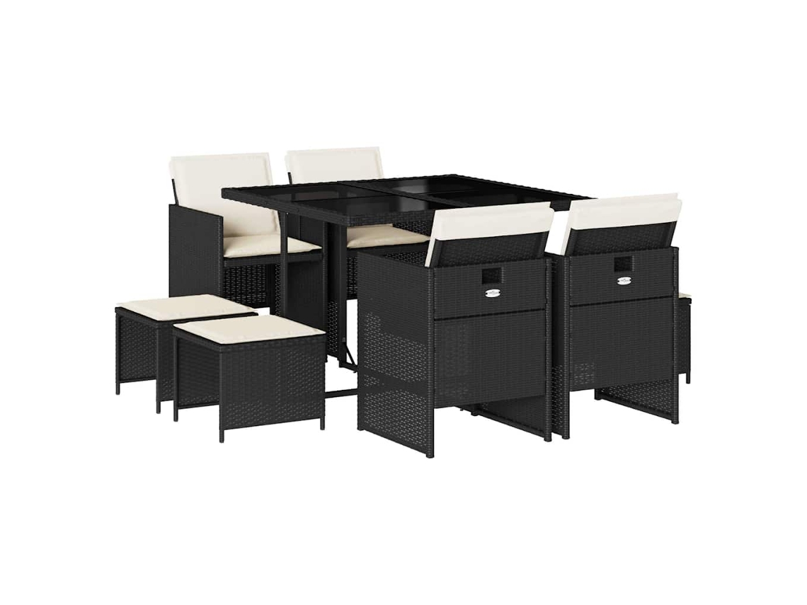Conjunto de 9 Jantar para Jardim com Almofadões Vime Pe Preto MAISON EXCLUSIVE