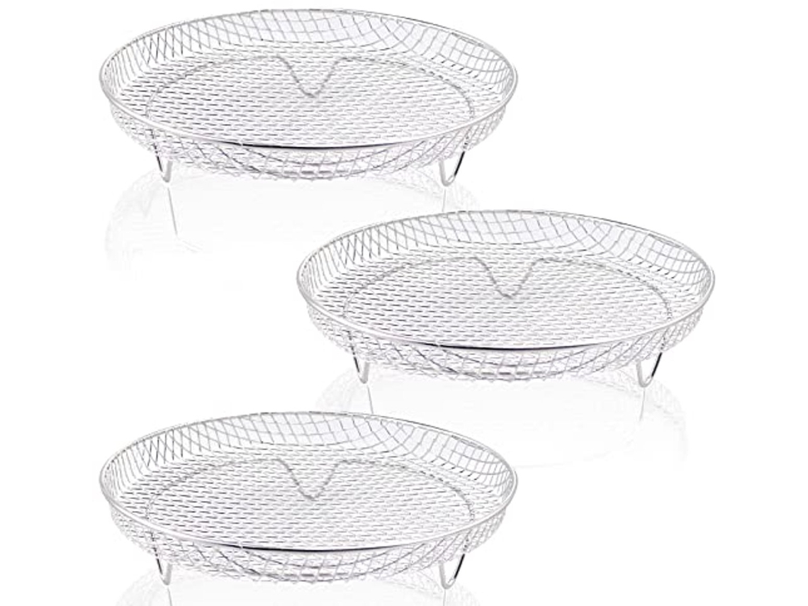 Conjunto De 3 Acessórios Universais Para Fritadeira A Ar, Incluindo Grelha Redonda E Rede De Grelhar Empilhável