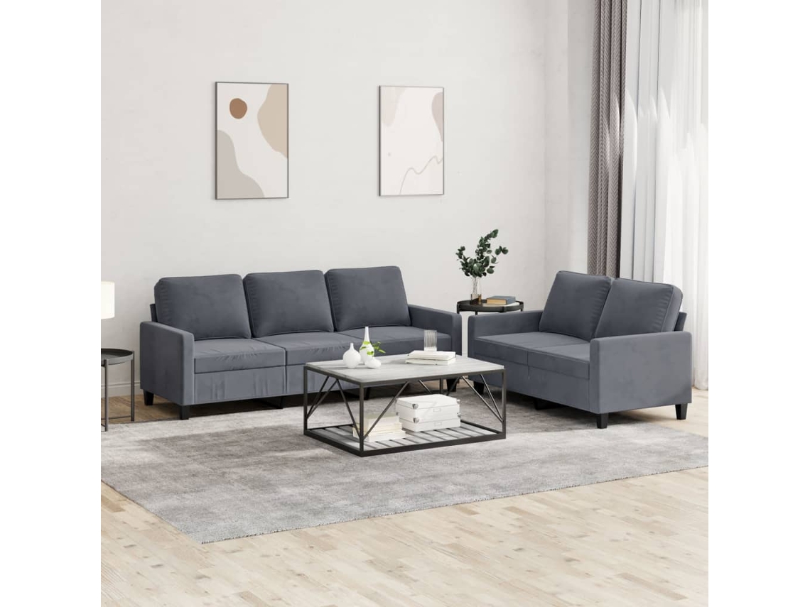 Vidaxl 2 Pcs Conjunto de Sofás com Almofadões Veludo Cinzento escuro