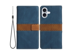 Capa Em Couro Pu, Com Suporte Para Apple Iphone 16 Plus - Cor Azul
