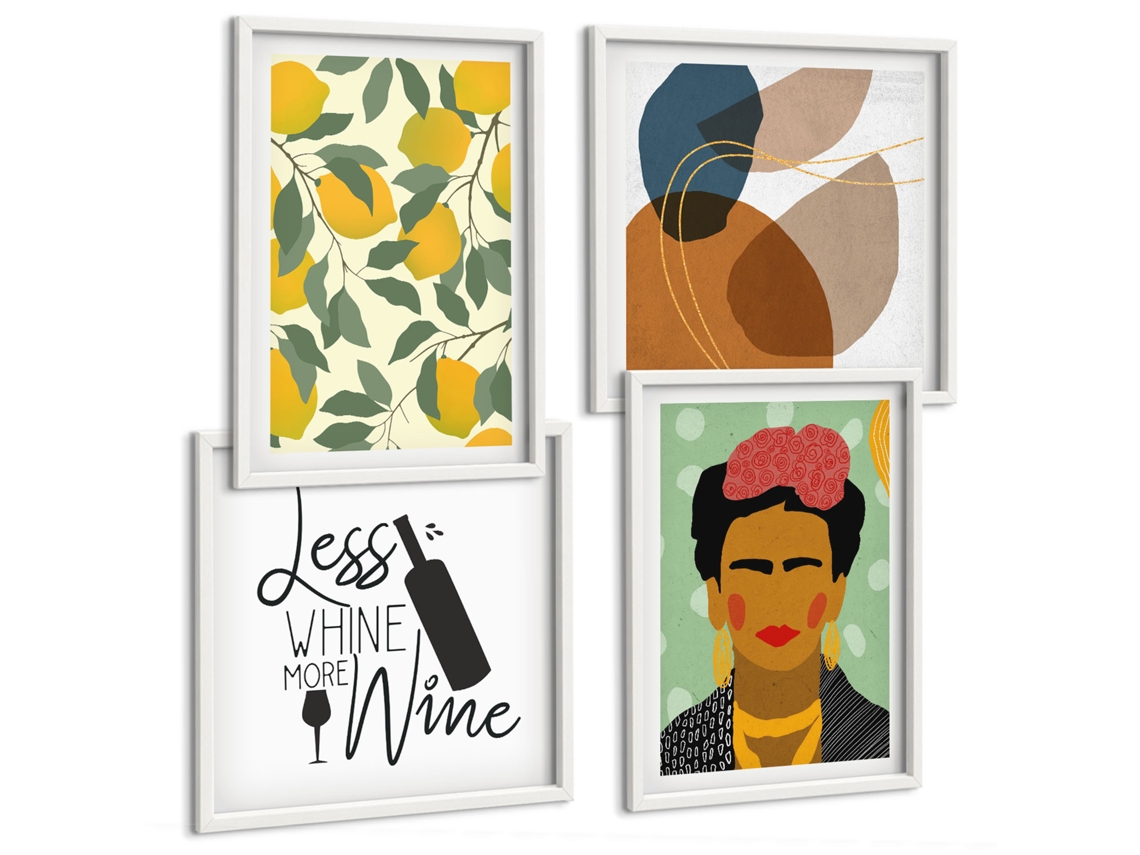 Composição De Quadros Estilo Boho Retratos Abstrações Espelharte (4 Peças)