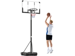 Cesta de Basquete Ajustável para Uso Externo, de 230 a 305 Cm, com Tabela Inquebrável, Base Recarregável e Rodas, Preta. VELTUS TRADE